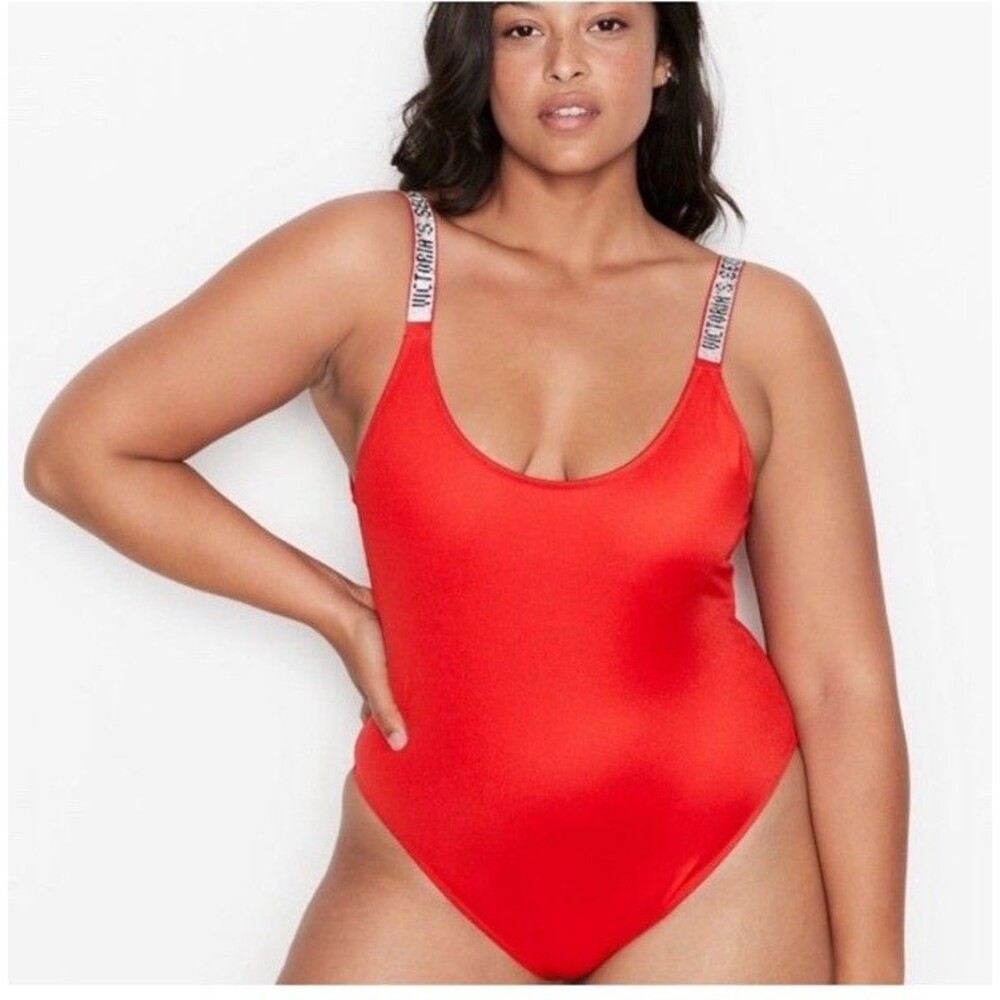 Victoria’s Secret Rhinestone Shine bling straps one piece swimsuit red M
